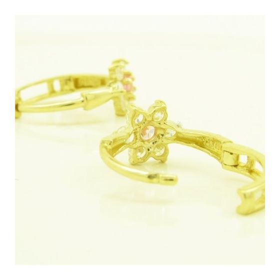 14K Yellow gold Flower cz hoop earrings for Children/Kids web263 4