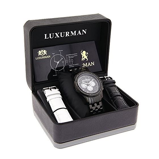 Luxurman Mens Black Diamond Watch 2.25ct Sparkling Black Diamonds 4