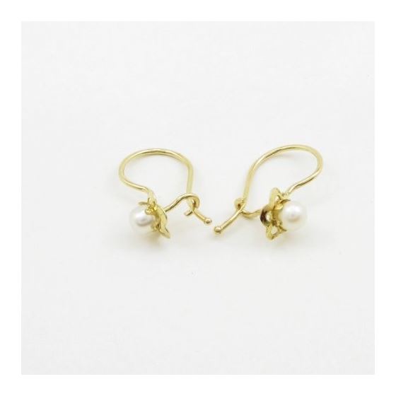 14K Yellow gold Fancy flower pearl hoop earrings for Children/Kids web231 2