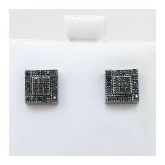 Mens .925 sterling silver Black 5 row square earring MLCZ137 4mm thick and 7mm wide Size 2