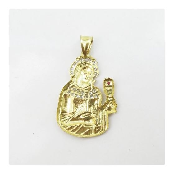 Mens 10k Yellow gold White and red gemstone mary charm EGP103 4