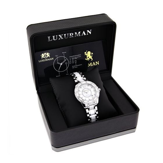 Ladies Real Diamond Watches: Luxurman White Ceramic Watch 1.25ct MOP Galaxy 4