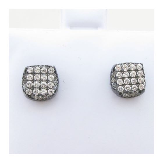 Mens .925 sterling silver Black and white round square earrings MLCZ194 5mm thick and 8mm wide Size 