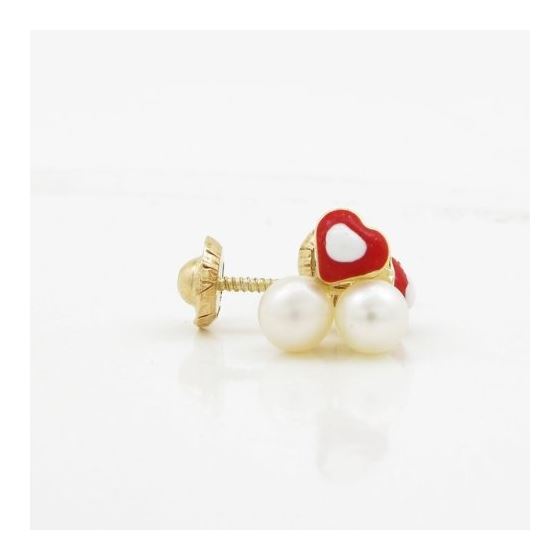 14K Yellow gold Heart pearl stud earrings for Children/Kids web150 4