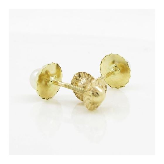 14K Yellow gold Round fancy flower pearl stud earrings for Children/Kids web210 4