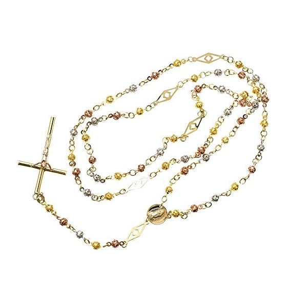 10K 3 TONE Gold HOLLOW ROSARY Chain - 28 Inches Long 4.1MM Wide 2