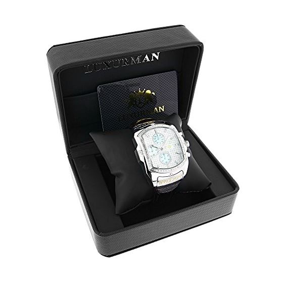 Large Watches: Luxurman Bullion Real Diamond Watch For Men 0.18ct Chronograph 4