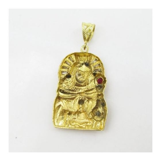 Mens 10k Yellow gold Red and white gemstone mary charm EGP53 4