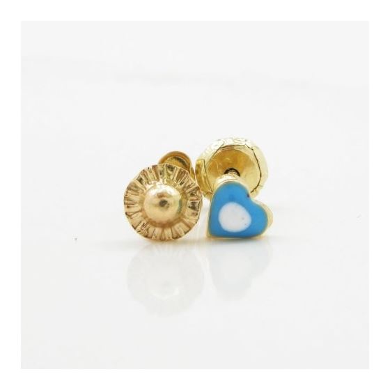 14K Yellow gold Simple heart stud earrings for Children/Kids web145 2