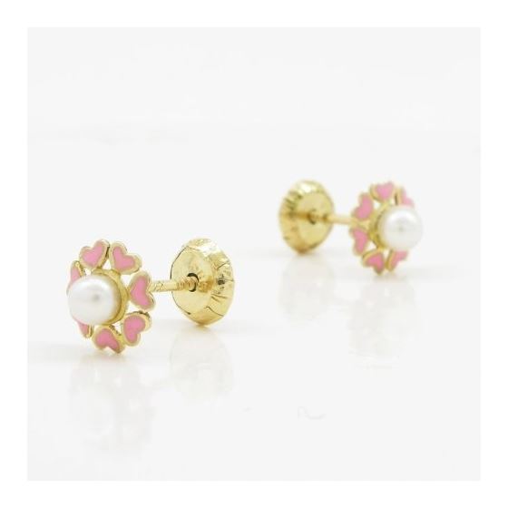 14K Yellow gold Flower pearl stud earrings for Children/Kids web89 4