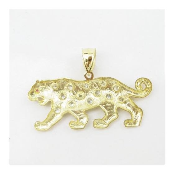 Mens 10k Yellow gold Red and white gemstone cougar charm EGP68 4