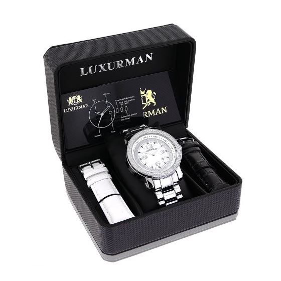 Mens Diamond Watch 0.12 ct Iced Out Luxurman Paved in White Sparkling Stones 4