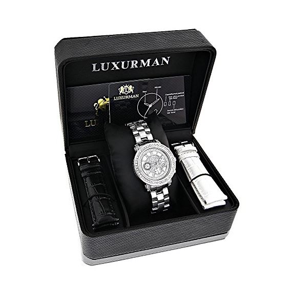 Mens and Ladies Real Diamond Watches 2ct MOP Plated Stainless Steel by Luxurman 4