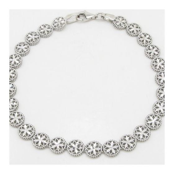 Women silver rounded flower link bracelet SB4 7.25 inches long and 7mm wide 4