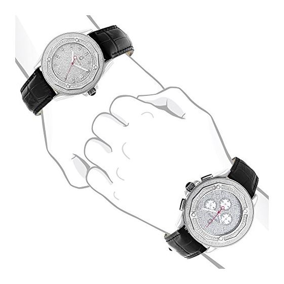 His and Hers Centorum Matching Real Diamond Watch Set 1.05ct Leather Bands 4