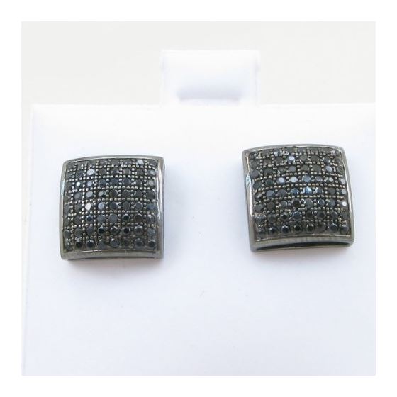 Mens .925 sterling silver Black 8 row square earring MLCZ102 5mm thick and 10mm wide Size 2