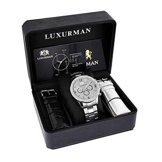 Mens Liberty Real Diamond Watches: Luxurman Midsize Watch 0.2ct Chronograph 4