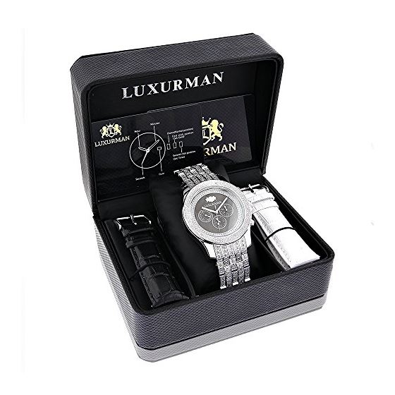 Iced Out Mens Diamond Watch By LUXURMAN 1Ct Blac-4