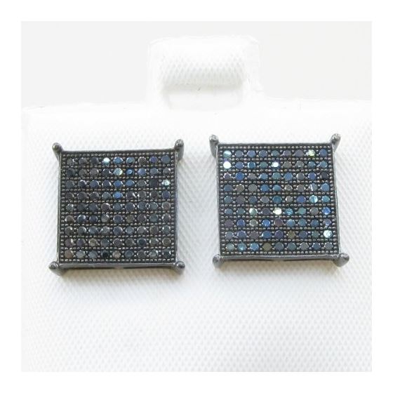 Mens .925 sterling silver Black 9 row square earring MLCZ30 3mm thick and 13mm wide Size 2