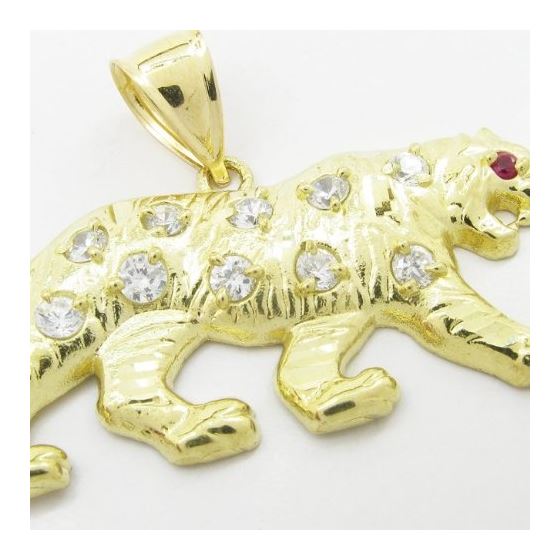 Mens 10k Yellow gold Red and white gemstone cougar charm EGP86 2