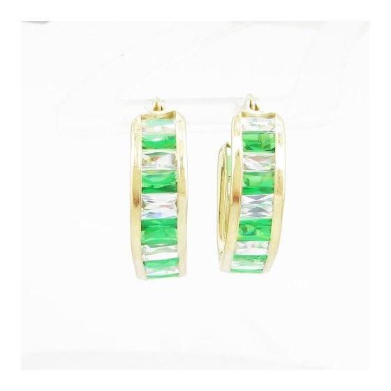 Womens 10k Yellow gold Green white cz hoop earring ELMI16 2