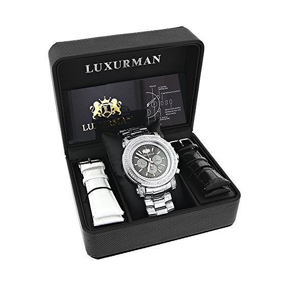 Luxurman Big Genuine Diamond Watch for Men 2.5ct Black MOP Escalade Chronograph 4