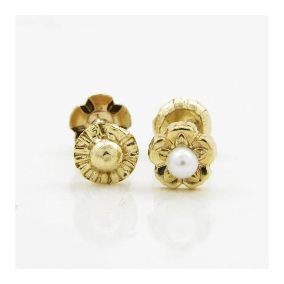 14K Yellow gold Flower pearl stud earrings for Children/Kids web214 2