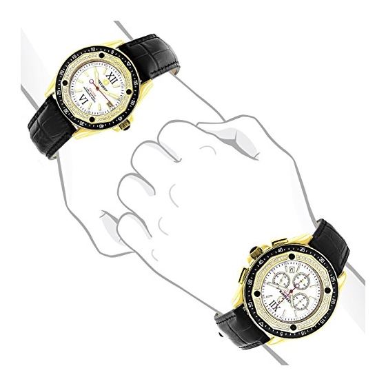 His and Hers Centorum Matching Real Diamond Watch Set: 1.05ct Leather Straps 4