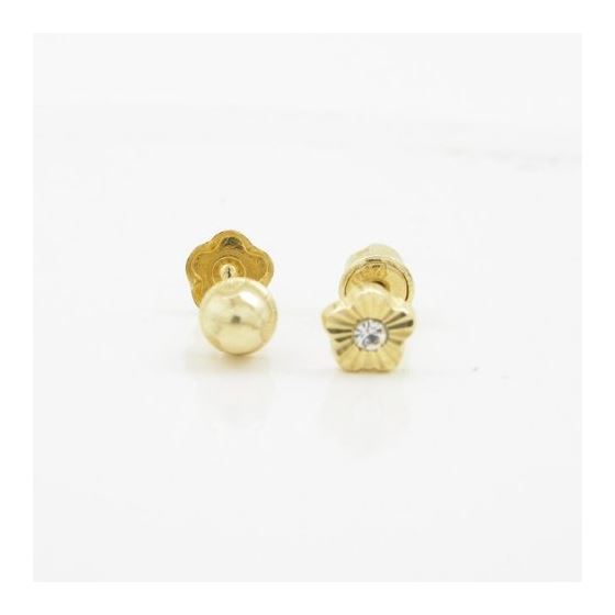 14K Yellow gold Flower cz stud earrings for Children/Kids web486 2