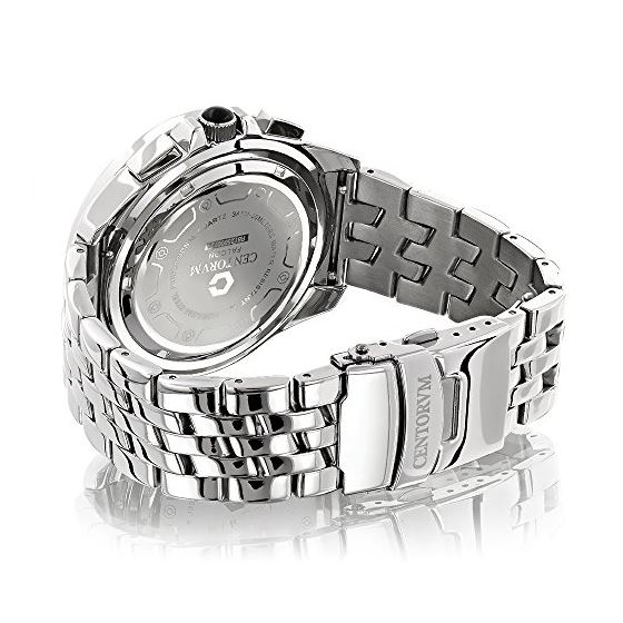 Centorum Mens Real Diamond Watch 0.55ct Midsize Chronograph White MOP Steel Band 2