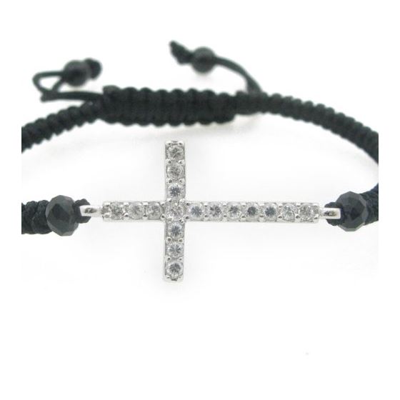 Ladies .925 Italian Sterling Silver String Bracelet with Long White Cross Length - 2.36in Width - 24