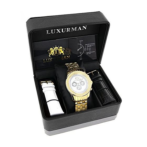 Real Diamond Watches for Men: Luxurman Mens Diamond Watch Yellow Gold Pltd 0.25 4