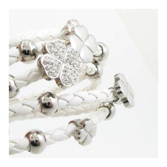 Womens White Band Flower Braided Bracelet CBBR1-4