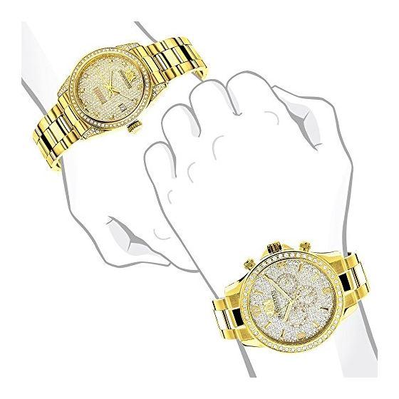 His And Hers Watches: Yellow Gold Plated Diamond-4