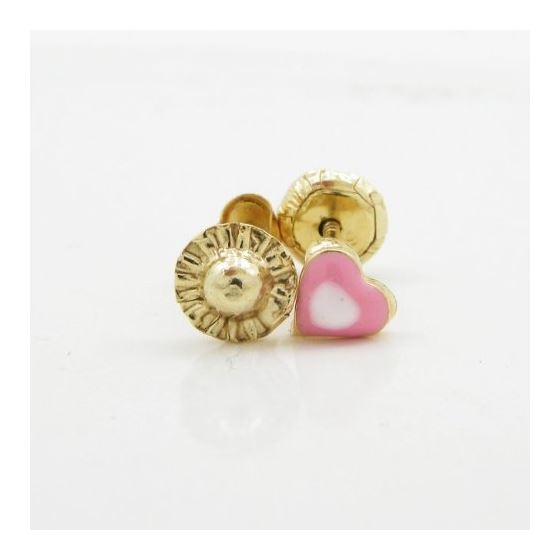 14K Yellow gold Simple heart stud earrings for Children/Kids web143 2