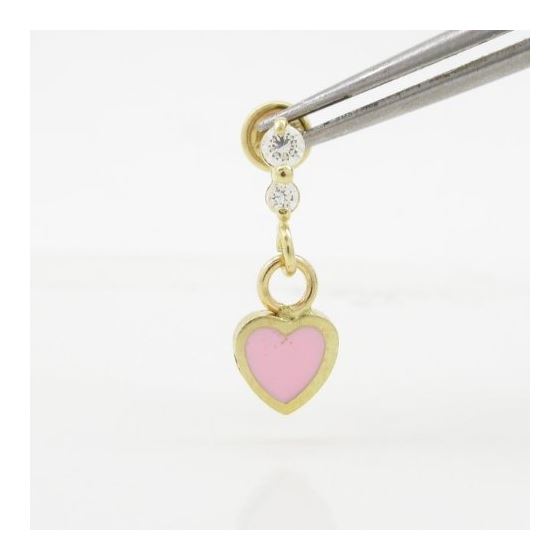 14K Yellow gold Thin heart cz chandelier earrings for Children/Kids web510 2