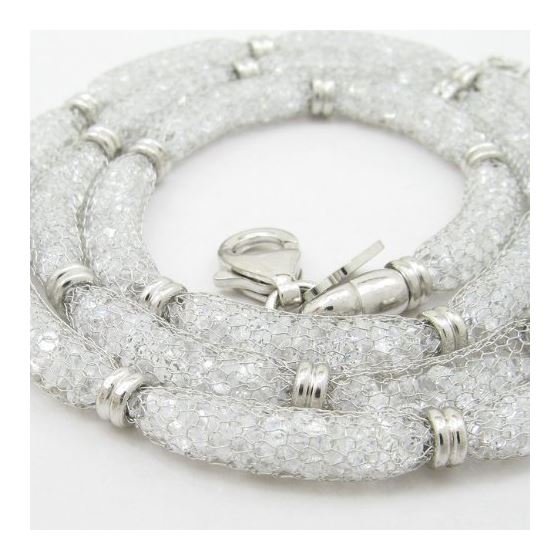 Womens Sterling silver Fancy white chain with crystal inside 2