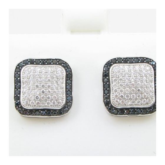 Mens .925 sterling silver Black and white 9 row rounded square earring 5mm thick and 12mm wide Size 