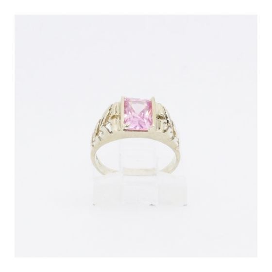 10k Yellow Gold Syntetic pink gemstone ring ajjr97 Size: 2 2
