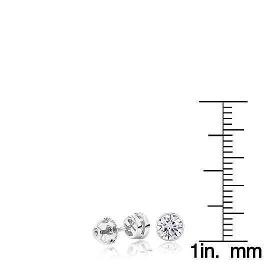 Ladies Platinum Round Natural Diamond Bezel Stud-4