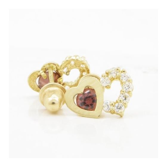14K Yellow gold Dual heart cz stud earrings for Children/Kids web283 2