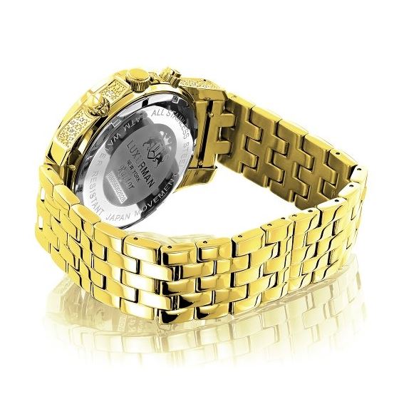Luxurman Mens Diamond Watch 0.5ct Yellow Gold Plated in White Sparkling Stones. 2