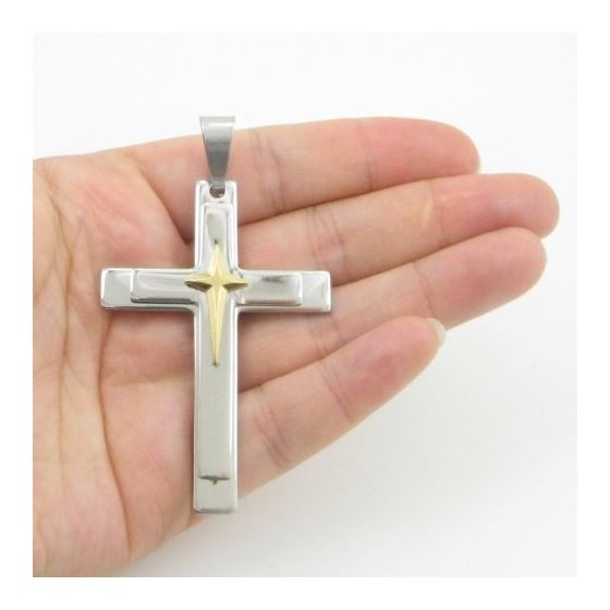 Polished Silver Stainless Steel Necklace Cross Unisex Mens Womens Pendant 2