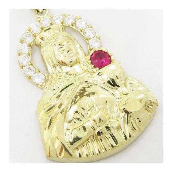 Mens 10k Yellow gold Red and white gemstone mary charm EGP54 2