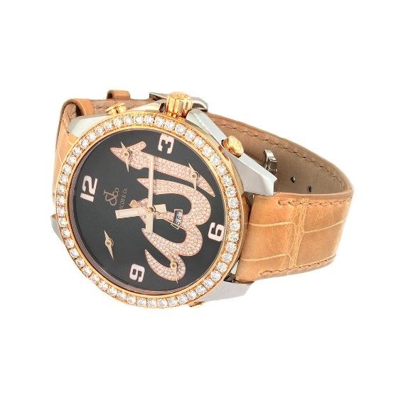 Jacob Co. 18K Rose Gold Leather Band 5Time Zone-2