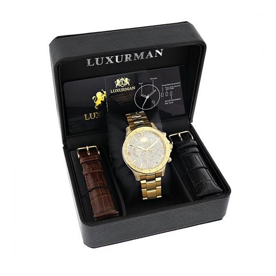 Luxurman Liberty Mens Real Diamond Watch 0.5ct Yellow Gold Plated Swiss Movement 4