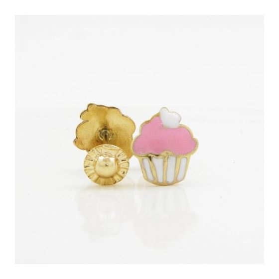 14K Yellow gold Creamy cup cake stud earrings for Children/Kids web176 2