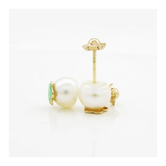 14K Yellow gold Pearl flower stud earrings for Children/Kids web4 4