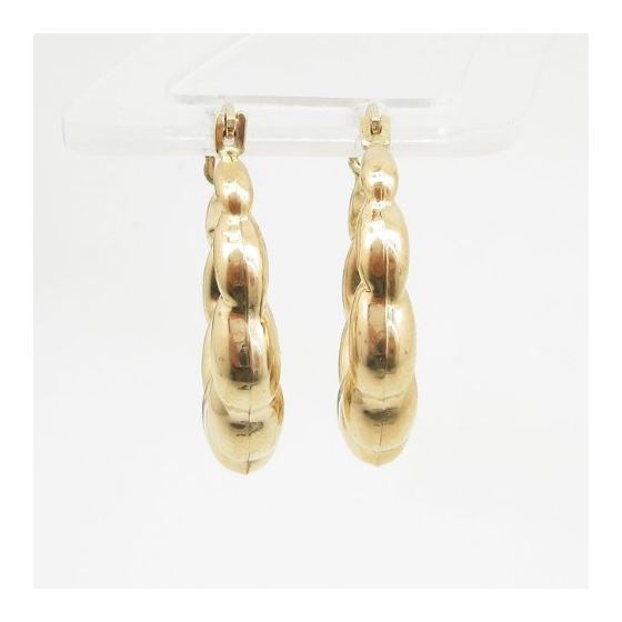 10k Yellow Gold earrings Fancy puff bamboo gold earrings AGBE72 2