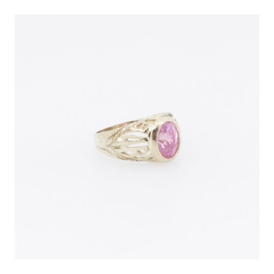 10k Yellow Gold Syntetic pink gemstone ring ajjr65 Size: 2.25 4